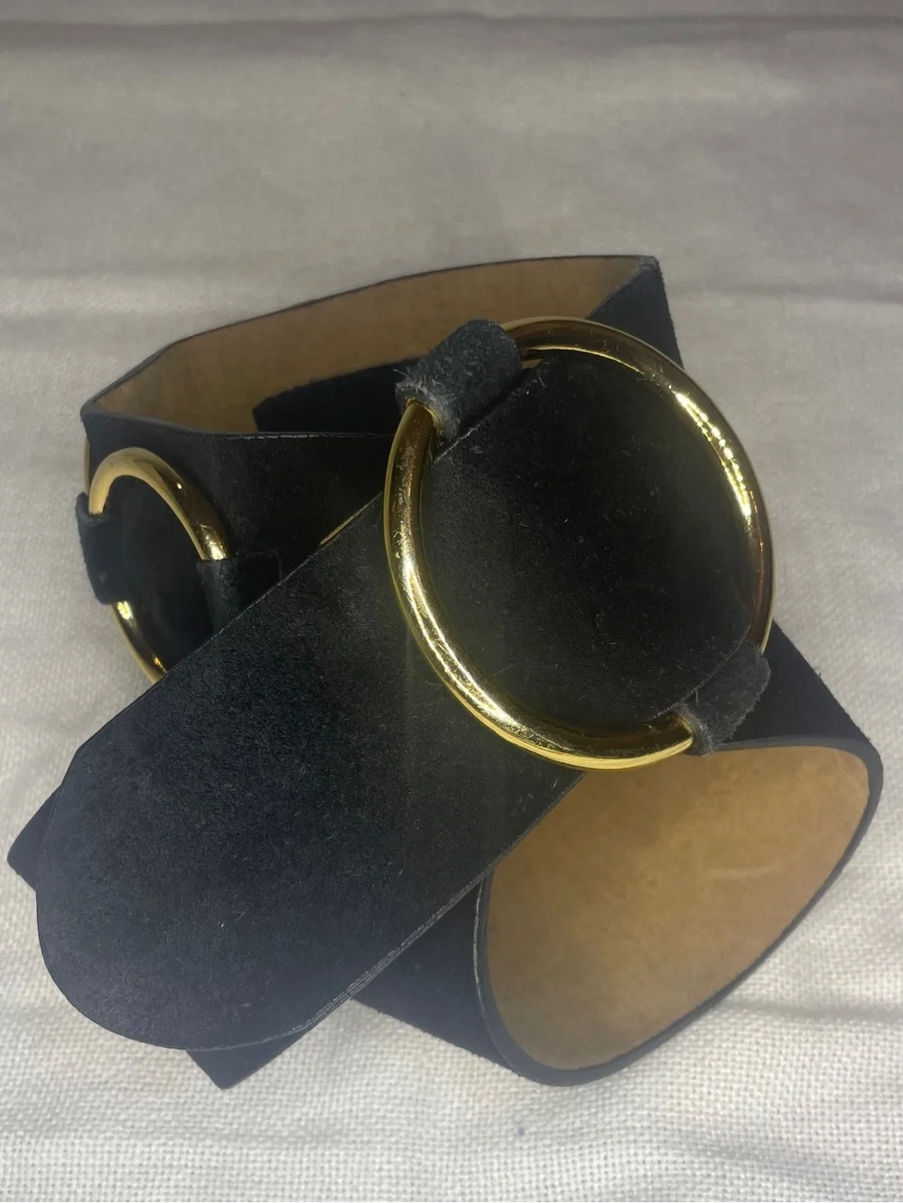 Black Suede Wide Hip Belt with Gold Rings Size Small Urban Grunge